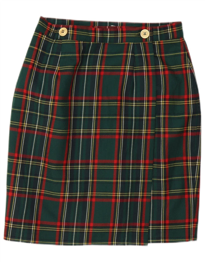 Falda lápiz vintage para mujer W28 cuadros verdes medianos