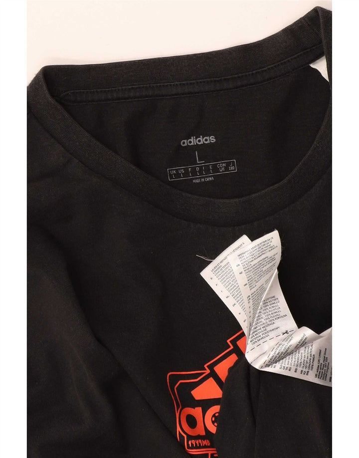 Adidas Mens Graphic Top Manga Larga Grande Algodón Negro