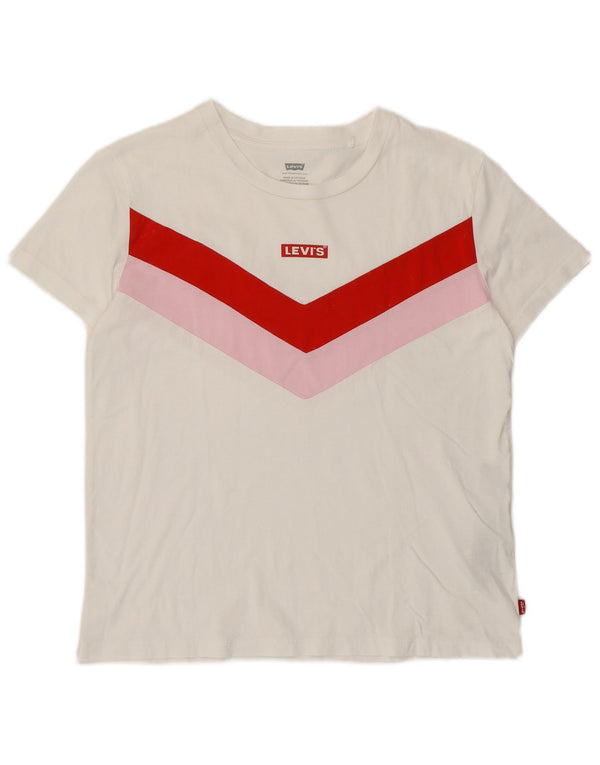 Levi's Camiseta corta holgada con gráfico para mujer UK 6 XS Bloque de color blanco