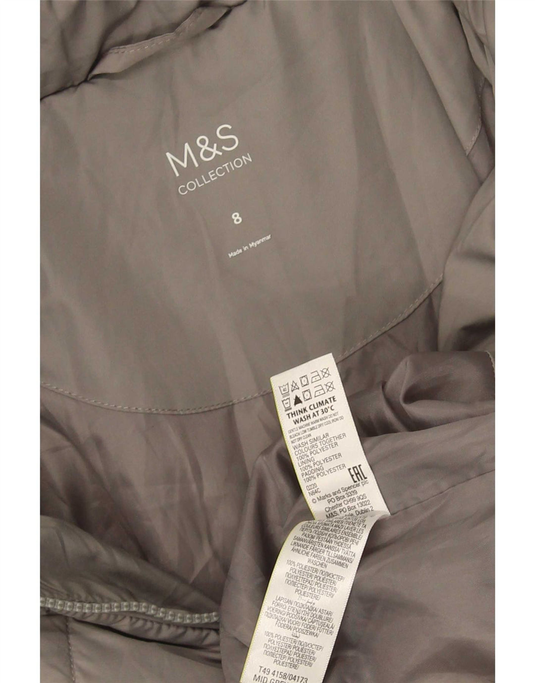 Marks & Spencer Abrigo acolchado para mujer UK 8 Pequeño Poliéster gris