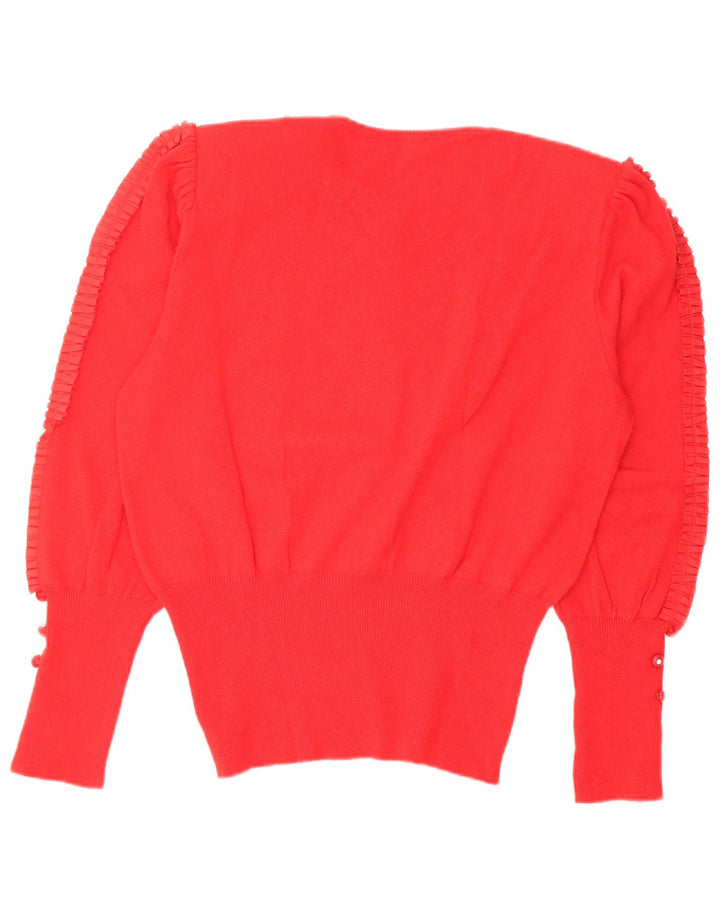 Vintage mujer cuello redondo jersey suéter Reino Unido 14 lana roja mediana