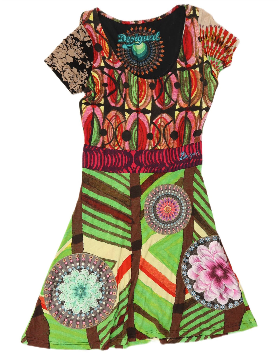 Desigual Vestido gráfico A-Line para mujer UK 44 Grande Multicolor Geométrico