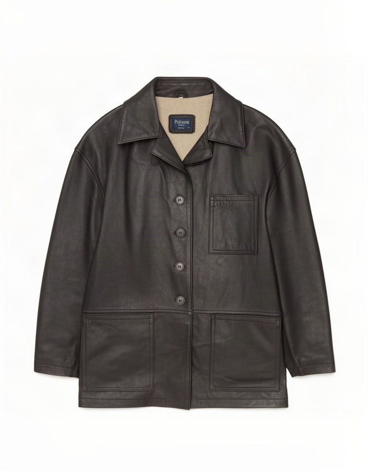 Vintage mujer suelta ajuste chaqueta de cuero Reino Unido 10 pequeño negro
