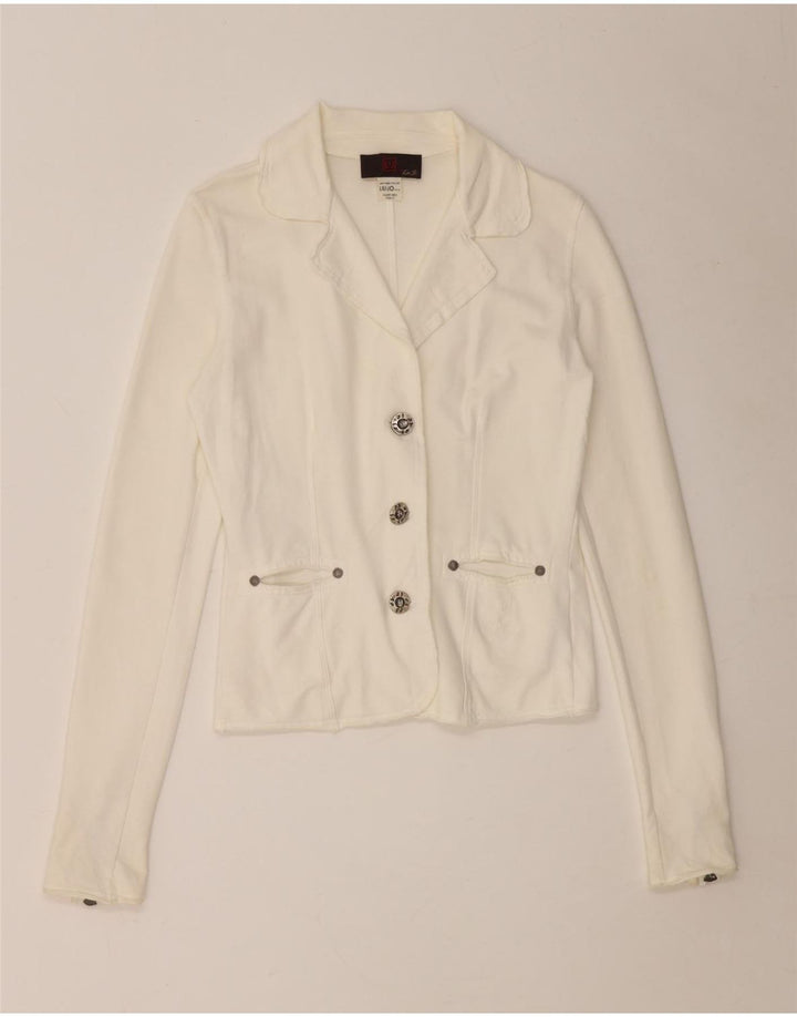 Liu Jo Chaqueta Blazer de 3 Botones para Mujer UK 10 Small White Cotton