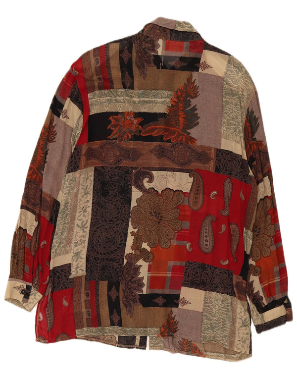 Vintage mujer camisa blusa Reino Unido 16 grande multicolor Paisley Viscosa