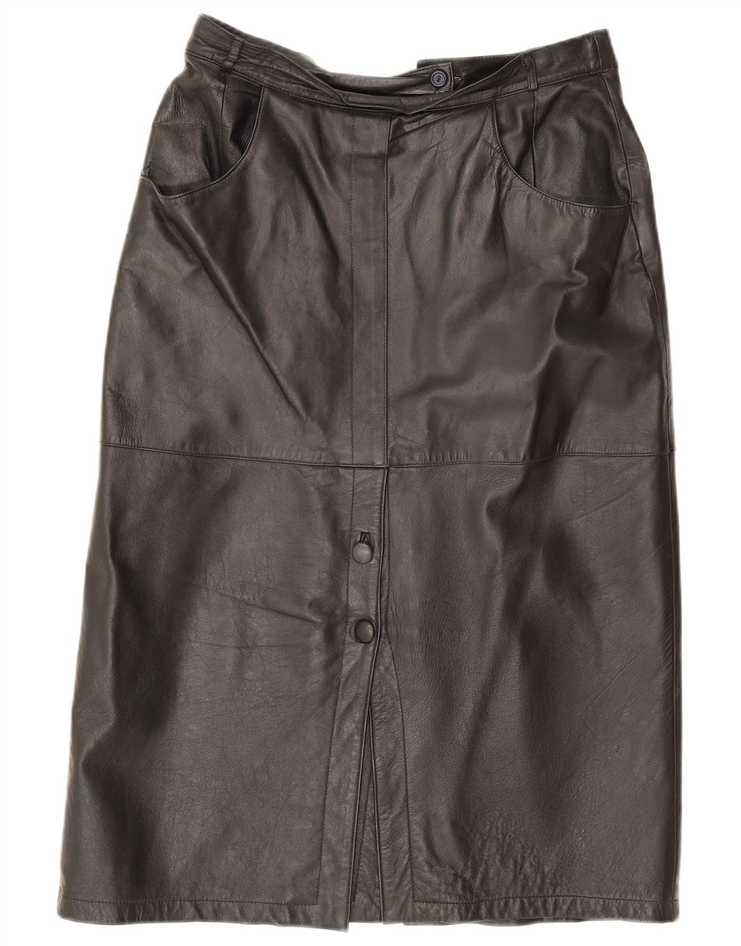 Falda de cuero vintage para mujer IT 42 Mediana W30 Cuero negro
