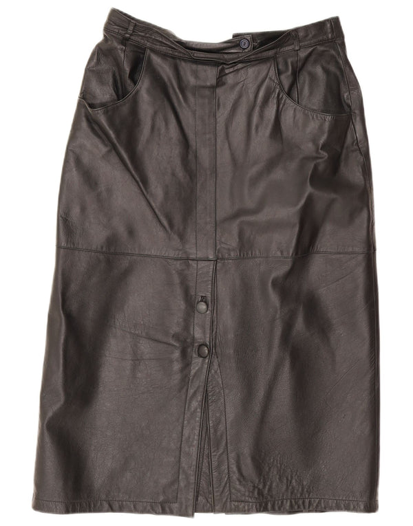 Falda de cuero vintage para mujer IT 42 Mediana W30 Cuero negro