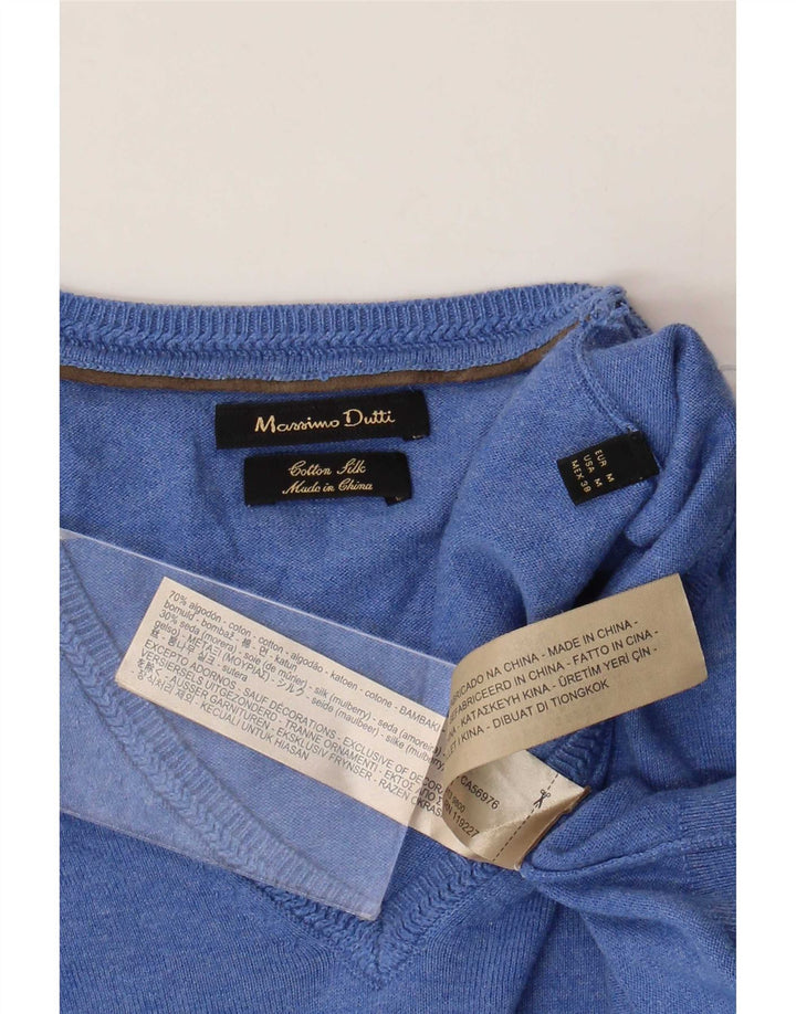 Jersey Massimo Dutti Hombre Cuello Pico Algodón Azul Medio
