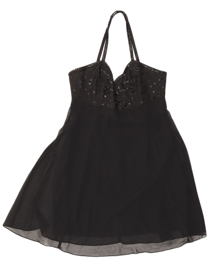 Charlotte Halton Mini vestido halter para mujer UK 40 Mediano Poliéster negro