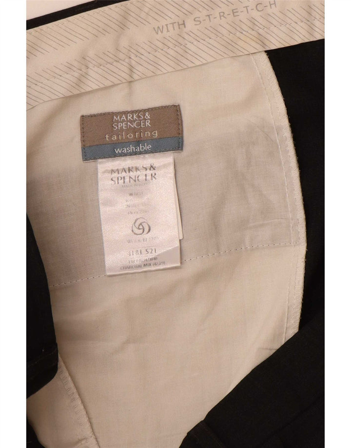 Marks & Spencer Pantalón de traje con pinzas para hombre W40 L29 Poliéster gris