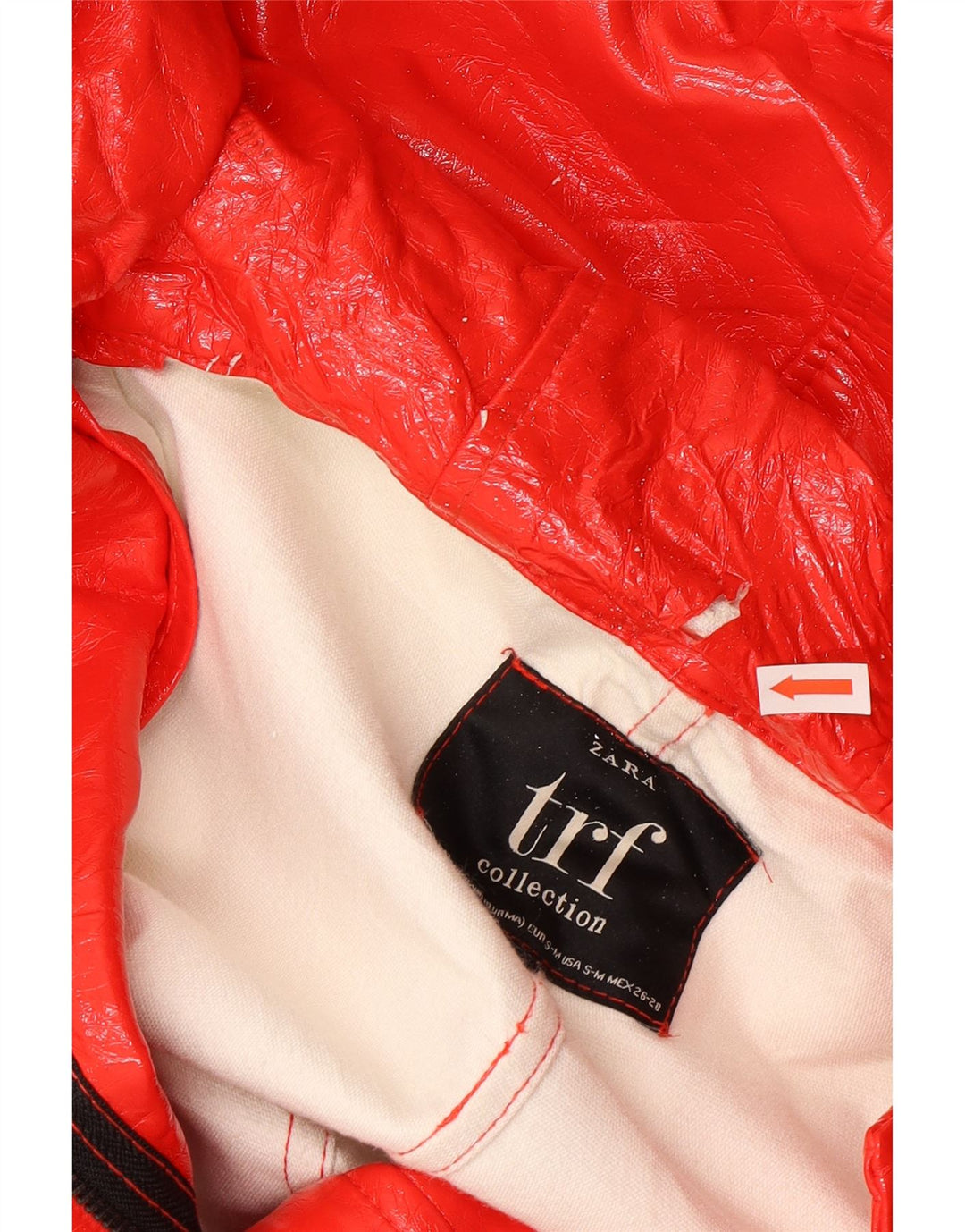 Zara Mujer Chaqueta Lluvia Con Capucha UK 10 Small Polietileno Rojo