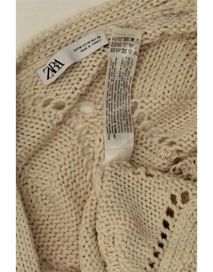 Zara Mujer Cárdigan Suéter UK 44 Algodón Beige Medio