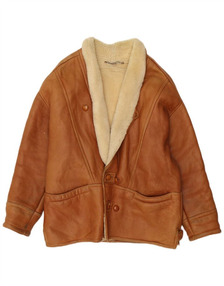 Vintage hombres shearling chaqueta Reino Unido 40 gran marrón shearling