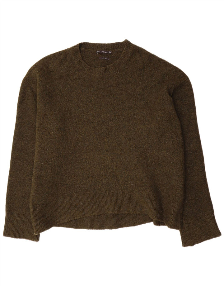 Zara Mujer Jersey De Cuello Redondo De Gran Tamaño UK 44 Viscosa Caqui Mediana