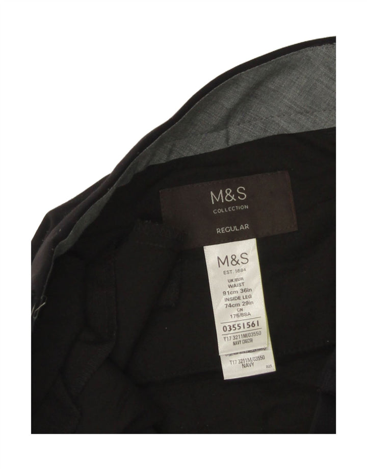 Marks & Spencer Pantalón de traje regular con clavijas para hombre W36 L29 Poliéster negro