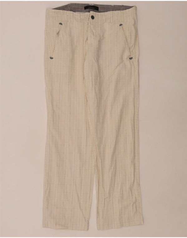 Zara Pantalón chino recto para hombre EU 42 Large W32 L31 Algodón a cuadros beige