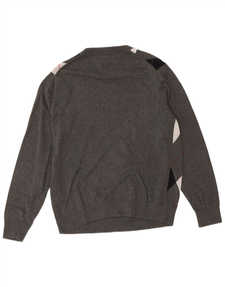Tommy Hilfiger Suéter con Cuello en V para Hombre Gris Medio Argyle/Diamond Cotton