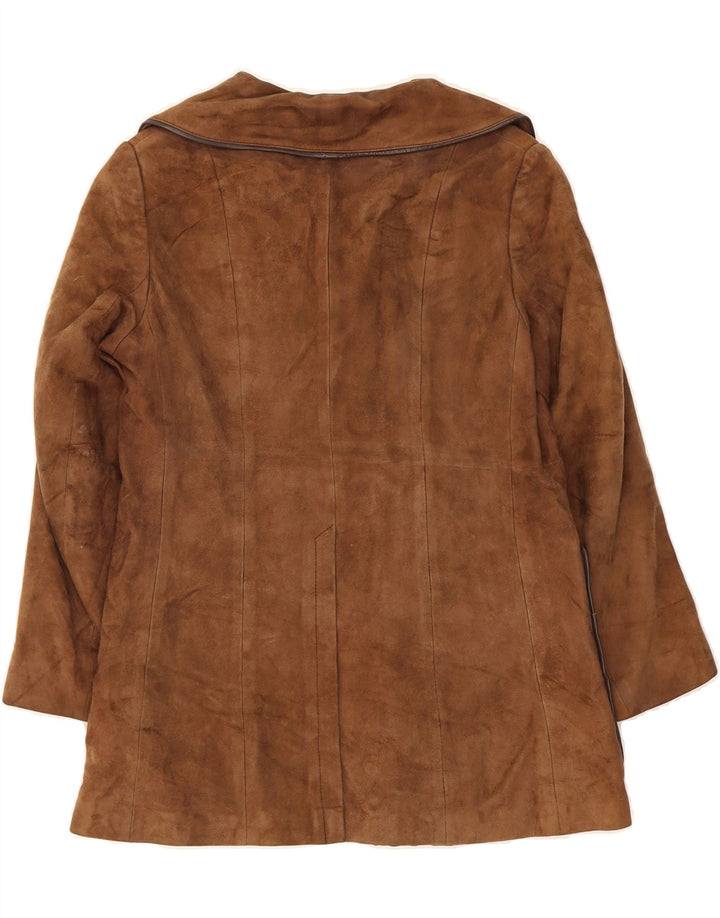 VINTAGE Chaqueta de ante de doble pecho para mujer Reino Unido 10 Marrón pequeño