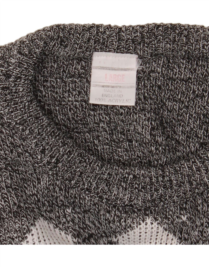 VINTAGE Mens Crew Neck Jumper Sweater Large Grey Argyle/Diamond Acrylic Vintage Vintage and Second-Hand Vintage from Messina Hembry 