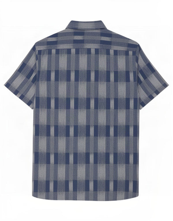 Marks & Spencer Camisa de manga corta para hombre de algodón a cuadros azules grandes