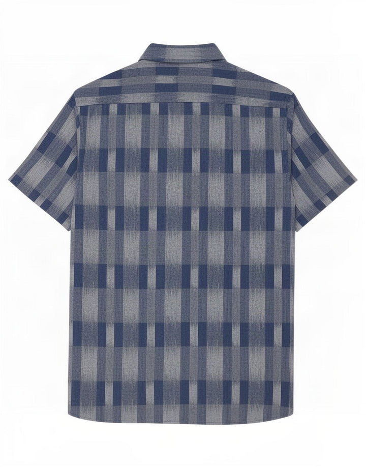 Marks & Spencer Camisa de manga corta para hombre de algodón a cuadros azules grandes