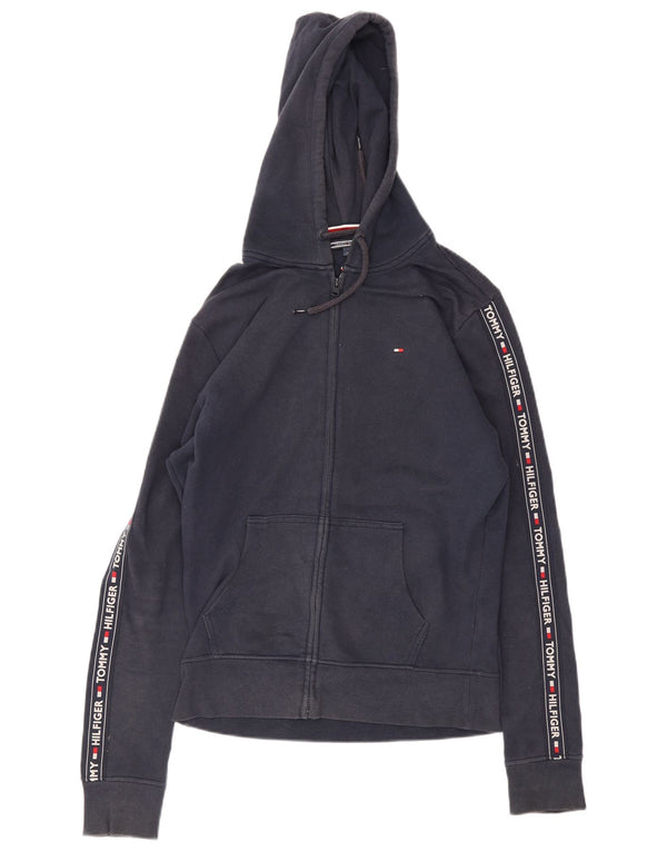 Tommy Hilfiger Suéter con capucha y cremallera gráfica para mujer UK 14 Medium Azul marino