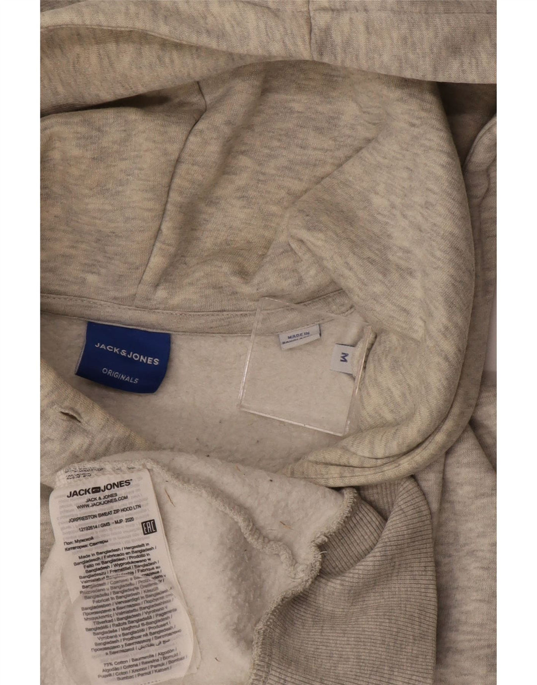JACK & JONES Hombre Sudadera con capucha y cremallera de algodón moteado gris medio