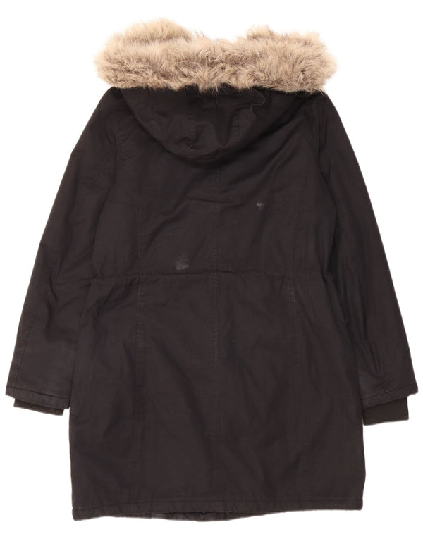 Jigsaw Parka Sherpa con Capucha para Mujer UK 8 Small Black Cotton