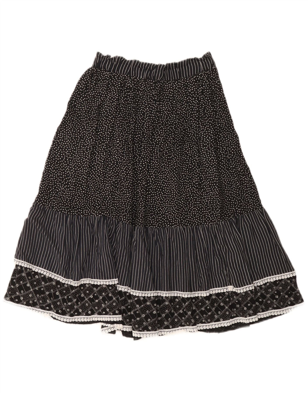 Falda escalonada vintage para mujer IT 44 Mediana W32 Viscosa manchada negra