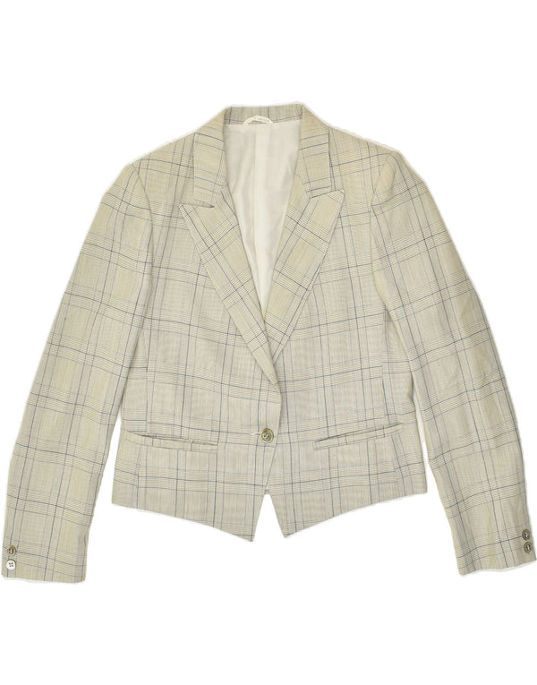 VINTAGE Mujer 1 Botón Blazer Chaqueta Reino Unido 12 Gris Medio Comprobar Lana Nueva