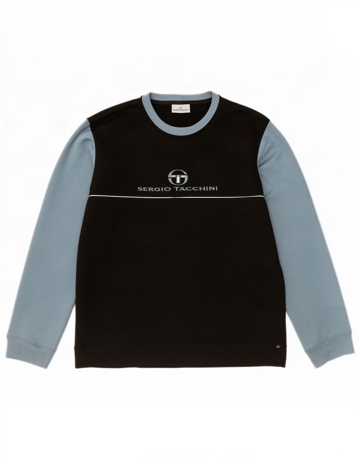 Sergio Tacchini Hombre Sudadera Gráfica Jersey XL Negro Colorblock