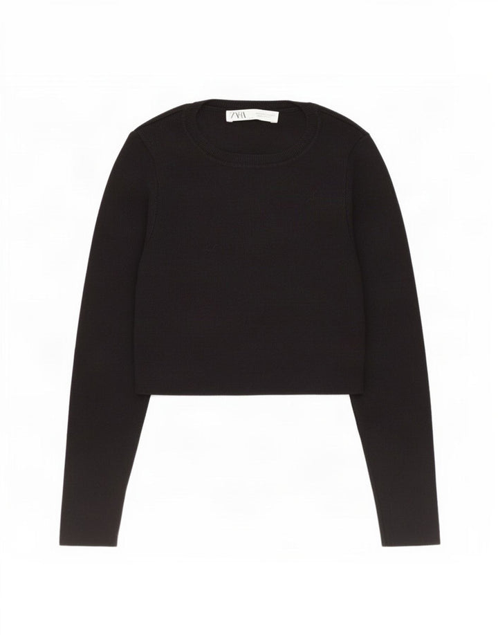 Zara - Jersey corto con cuello barco para mujer, talla 40, talla M, color negro