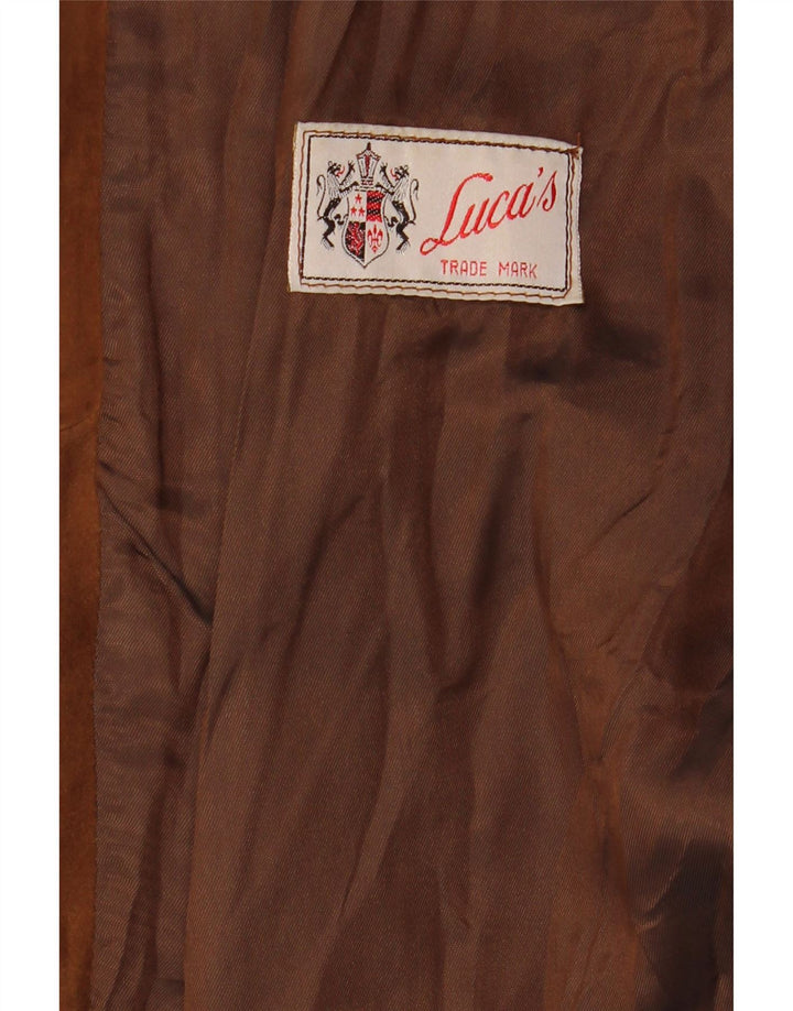 Vintage mujer 3 botones ante Blazer chaqueta IT 50 XL cuero marrón