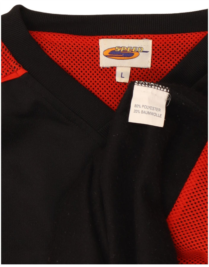 VINTAGE Hombre Jersey Chándal Top Grande Negro Colorblock Poliéster