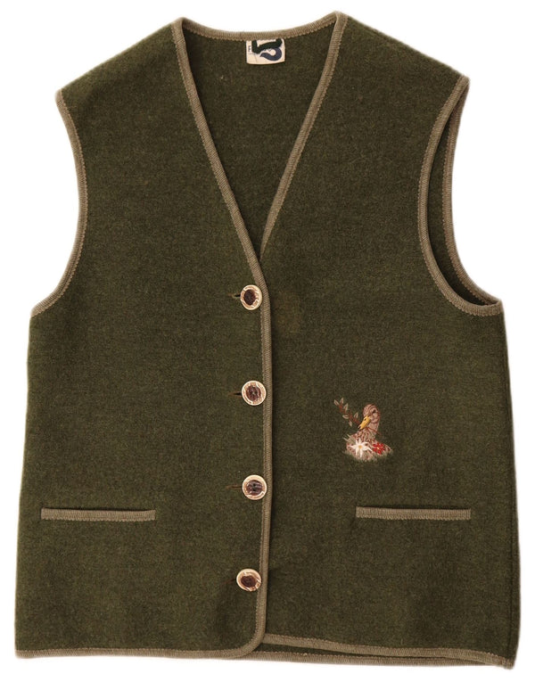 Vintage mujer Gilet Reino Unido 14 lana caqui mediana
