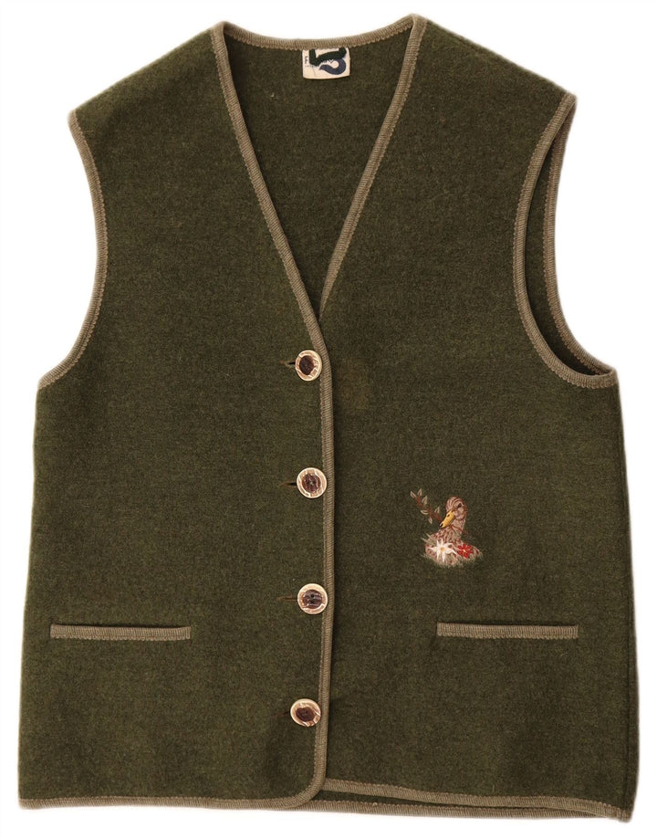 Vintage mujer Gilet Reino Unido 14 lana caqui mediana