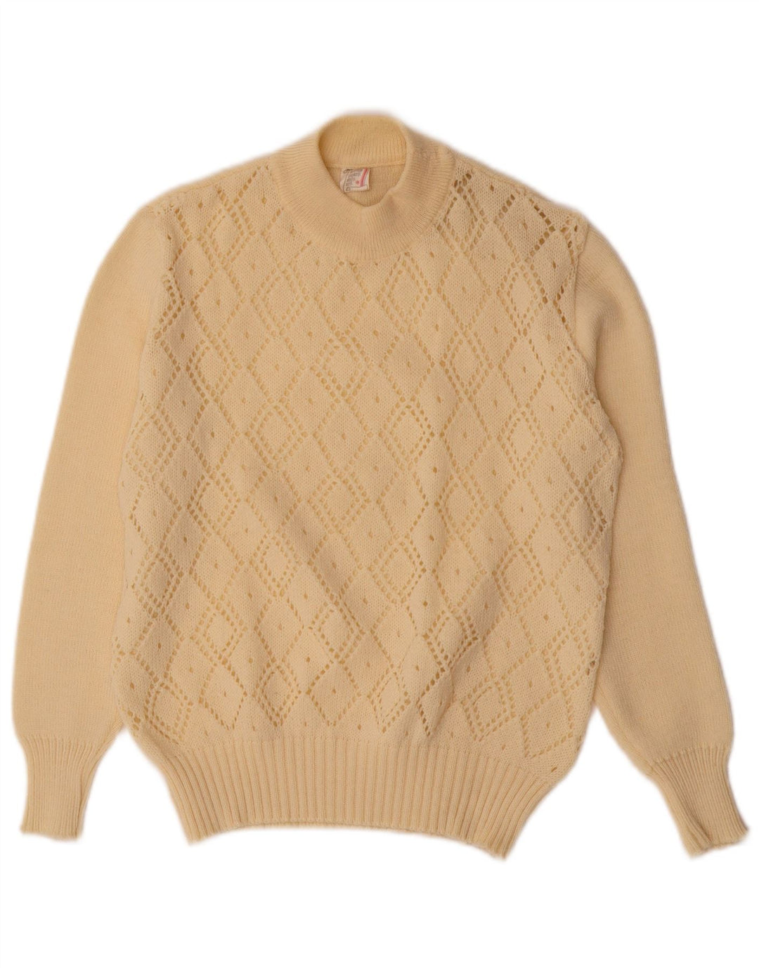 VINTAGE Mujer Cuello Tortuga Jersey Suéter Reino Unido 10 Pequeño Blanco Apagado