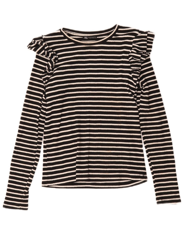 Zara Mujer Top Manga Larga UK 42 Mediano Rayas Negras