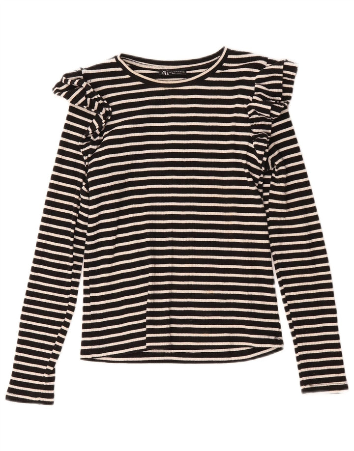 Zara Mujer Top Manga Larga UK 42 Mediano Rayas Negras
