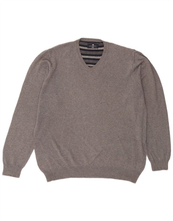 Marks & Spencer - Jersey para hombre con cuello en V, color azul, algodón gris grande