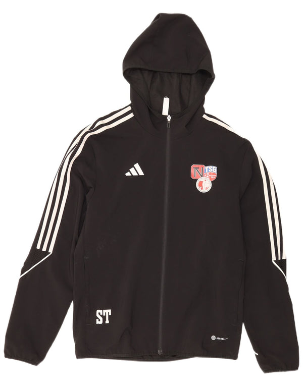 Adidas - Chaqueta de chándal con capucha para hombre, talla pequeña, poliéster negro
