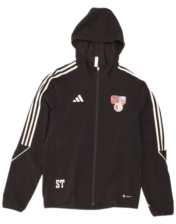 Adidas - Chaqueta de chándal con capucha para hombre, talla pequeña, poliéster negro