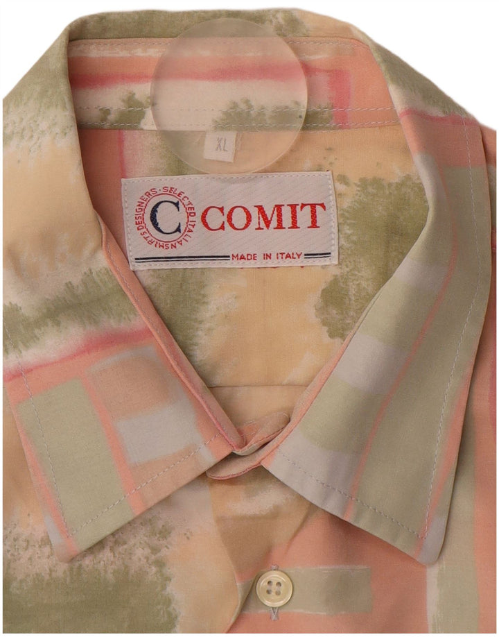 VINTAGE Camisa Manga Corta Hombre XL Viscosa Patchwork Rosa