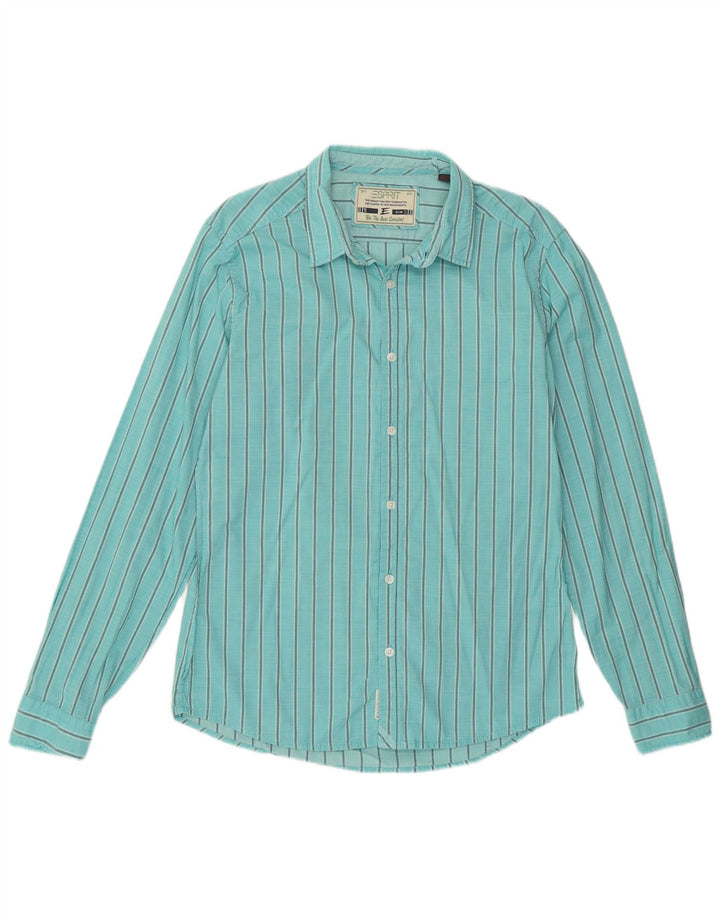 ESPRIT Camisa slim fit para hombre con rayas diplomáticas en turquesa medio