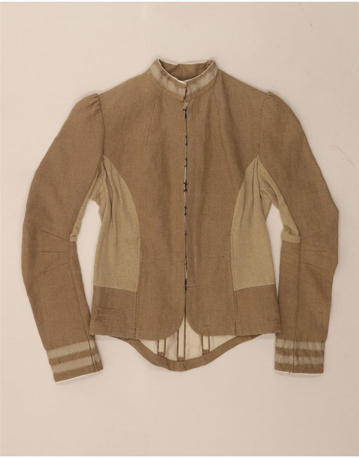 Denham Mujer Trachten Blazer Chaqueta UK 44 Medio Beige Colorblock