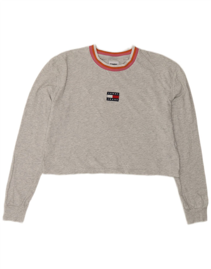 Tommy Hilfiger Top corto extragrande de manga larga para mujer UK 10 Small Grey