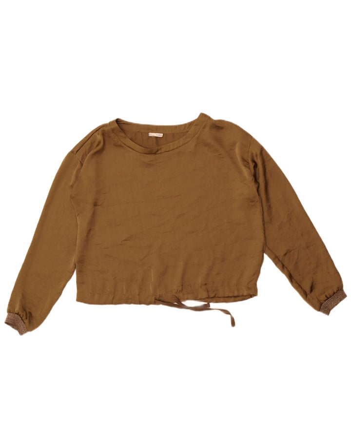 Zara Blusa de manga larga corta extragrande para mujer UK 10 Small Khaki