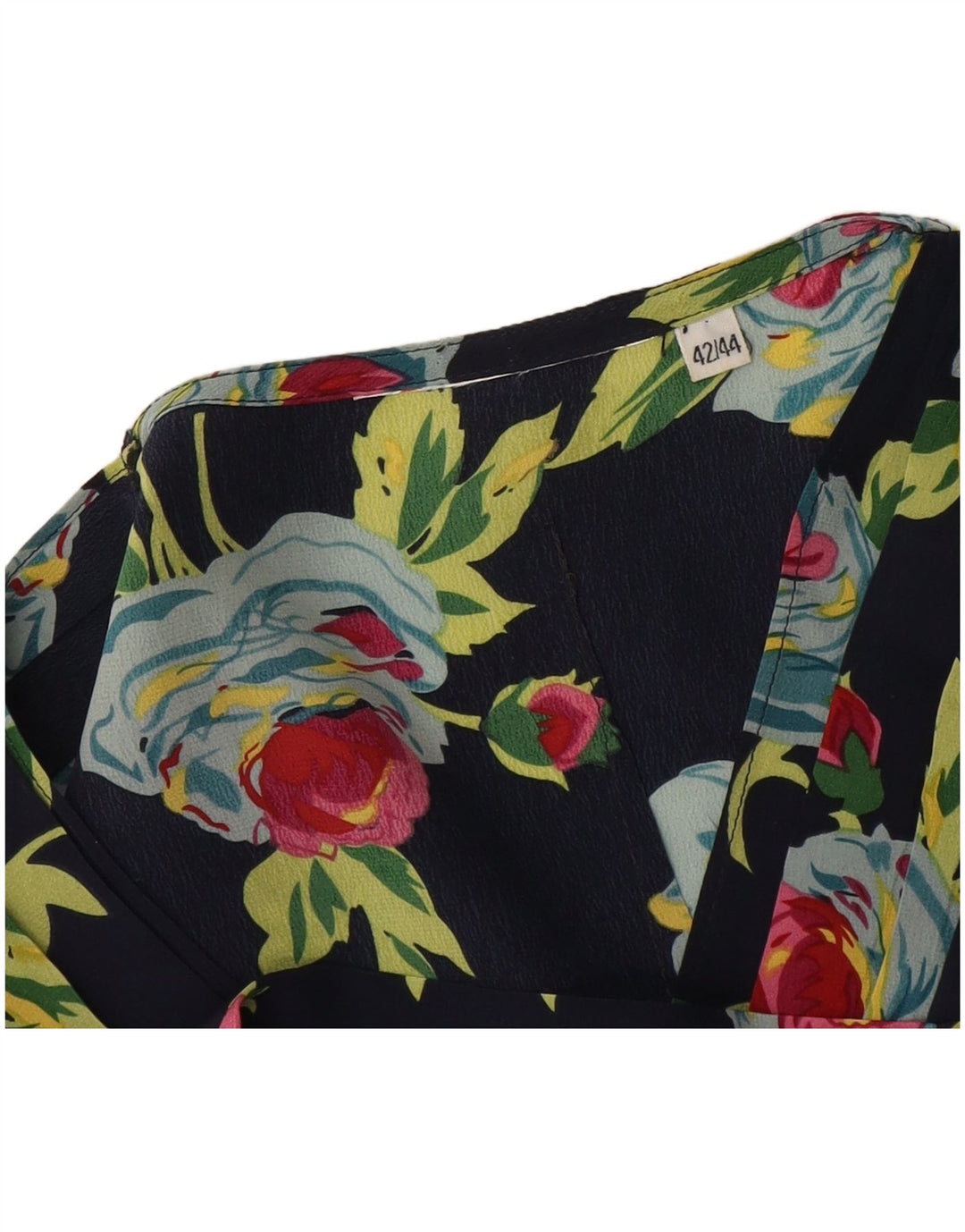 Blusa Vintage Mujer Top IT 42/44 Medio Azul Marino Floral