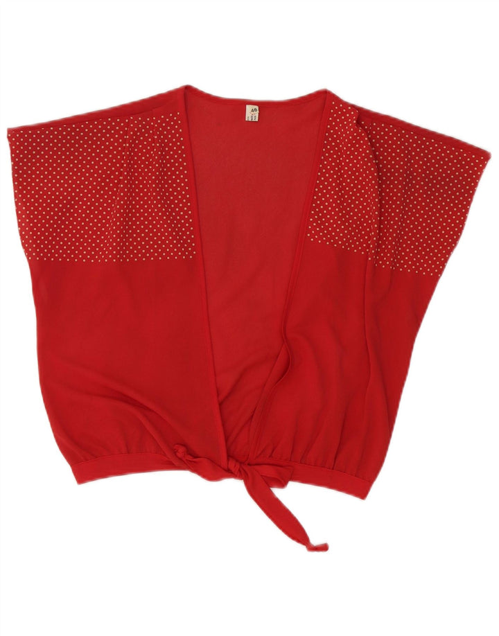 Vintage mujer frente corbata Cardigan Top IT 46 Triacetato manchado rojo grande
