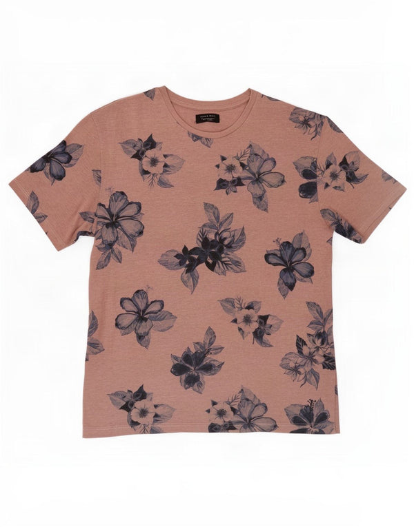Zara Hombre Camiseta Gráfica Top Floral Rosa Mediano